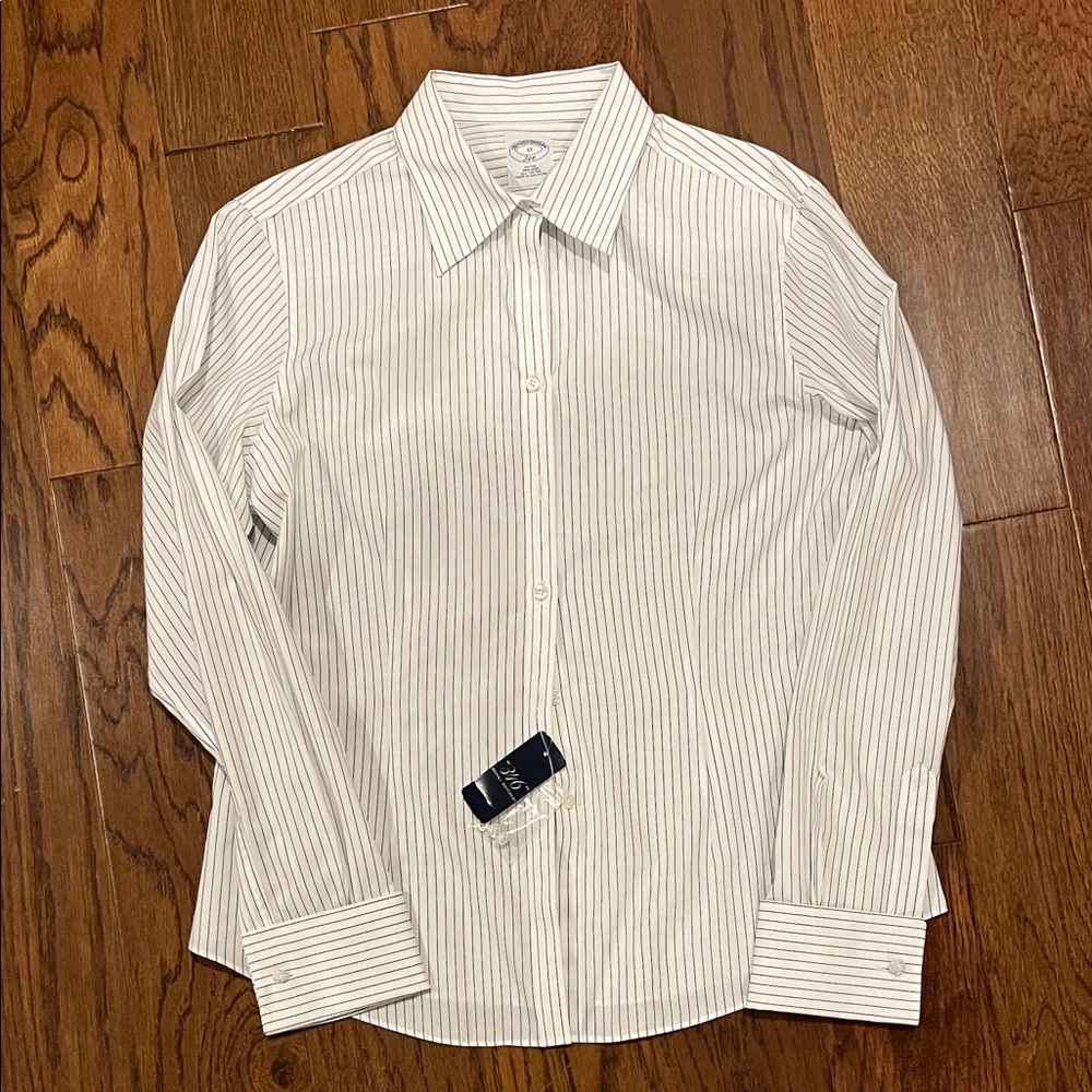 Brooks Brothers Womens White Pinstripe Dress Shirt